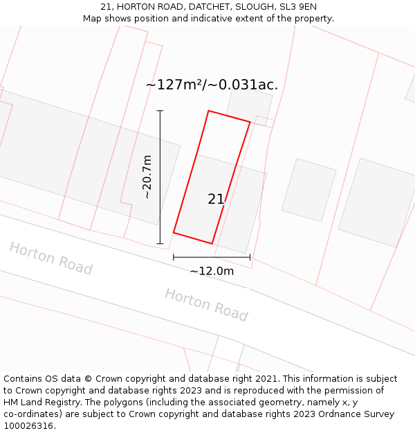 21, HORTON ROAD, DATCHET, SLOUGH, SL3 9EN: Plot and title map