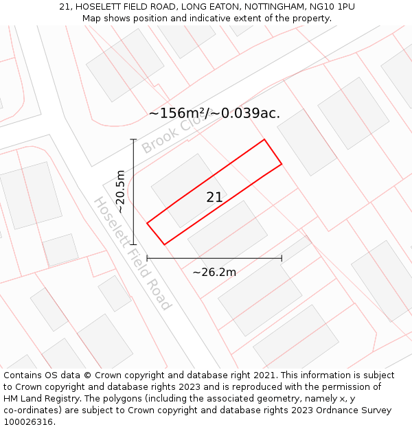 21, HOSELETT FIELD ROAD, LONG EATON, NOTTINGHAM, NG10 1PU: Plot and title map