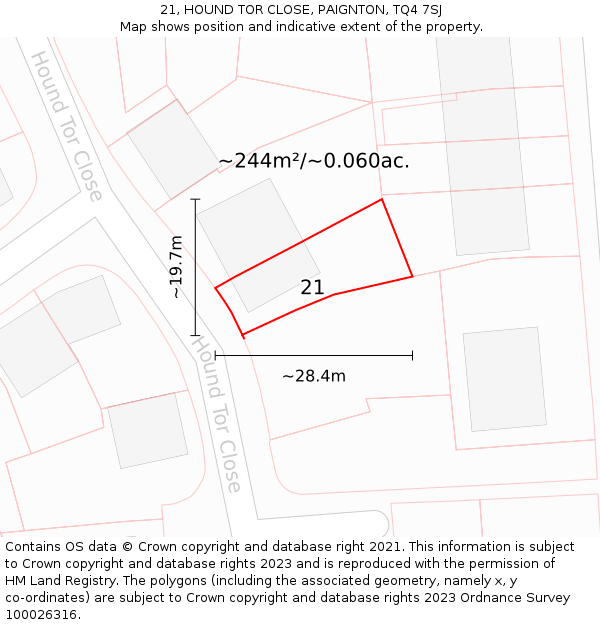 21, HOUND TOR CLOSE, PAIGNTON, TQ4 7SJ: Plot and title map