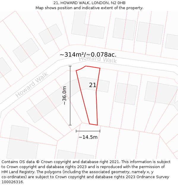 21, HOWARD WALK, LONDON, N2 0HB: Plot and title map