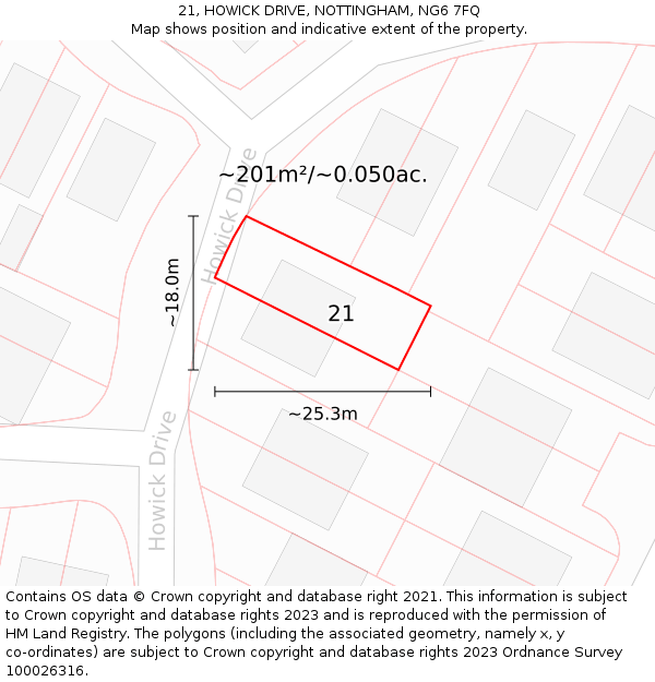 21, HOWICK DRIVE, NOTTINGHAM, NG6 7FQ: Plot and title map