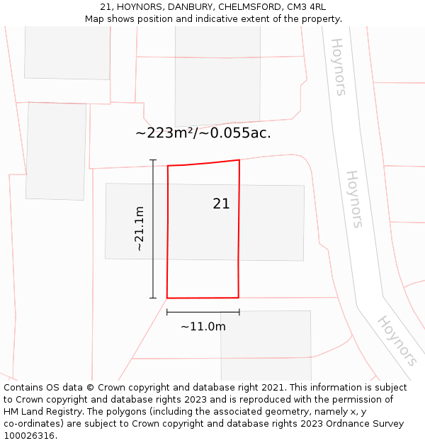 21, HOYNORS, DANBURY, CHELMSFORD, CM3 4RL: Plot and title map