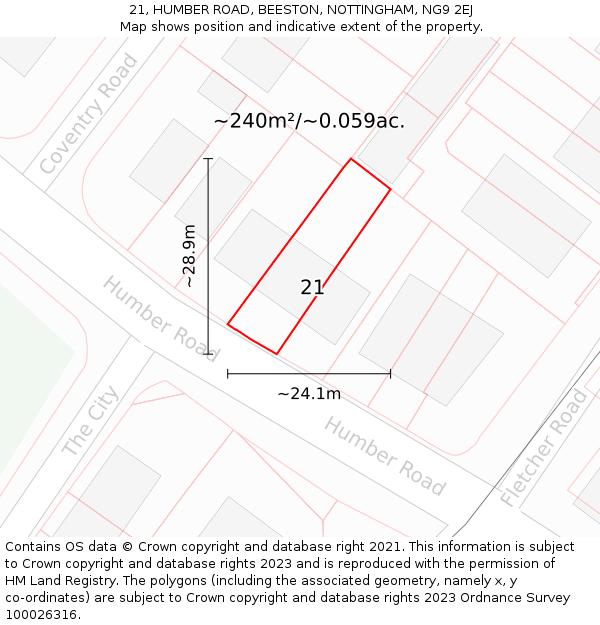 21, HUMBER ROAD, BEESTON, NOTTINGHAM, NG9 2EJ: Plot and title map