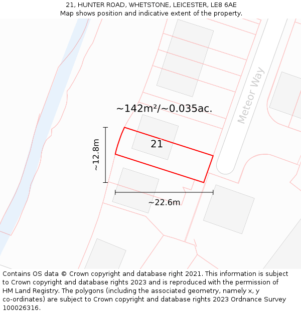 21, HUNTER ROAD, WHETSTONE, LEICESTER, LE8 6AE: Plot and title map