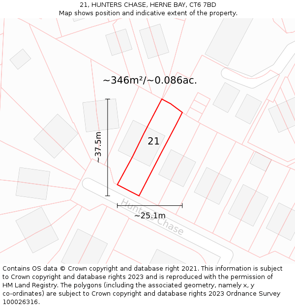 21, HUNTERS CHASE, HERNE BAY, CT6 7BD: Plot and title map
