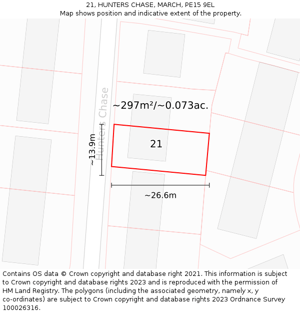 21, HUNTERS CHASE, MARCH, PE15 9EL: Plot and title map