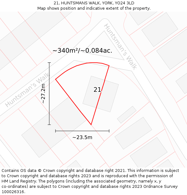 21, HUNTSMANS WALK, YORK, YO24 3LD: Plot and title map