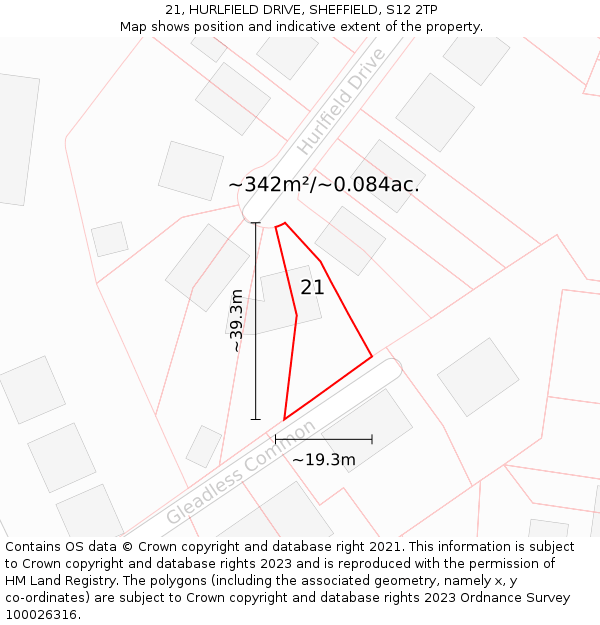 21, HURLFIELD DRIVE, SHEFFIELD, S12 2TP: Plot and title map