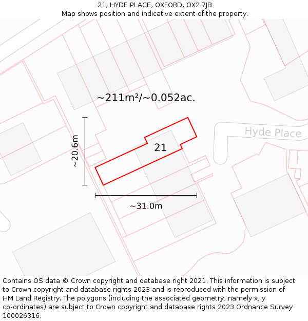 21, HYDE PLACE, OXFORD, OX2 7JB: Plot and title map