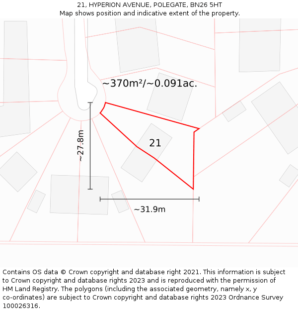 21, HYPERION AVENUE, POLEGATE, BN26 5HT: Plot and title map