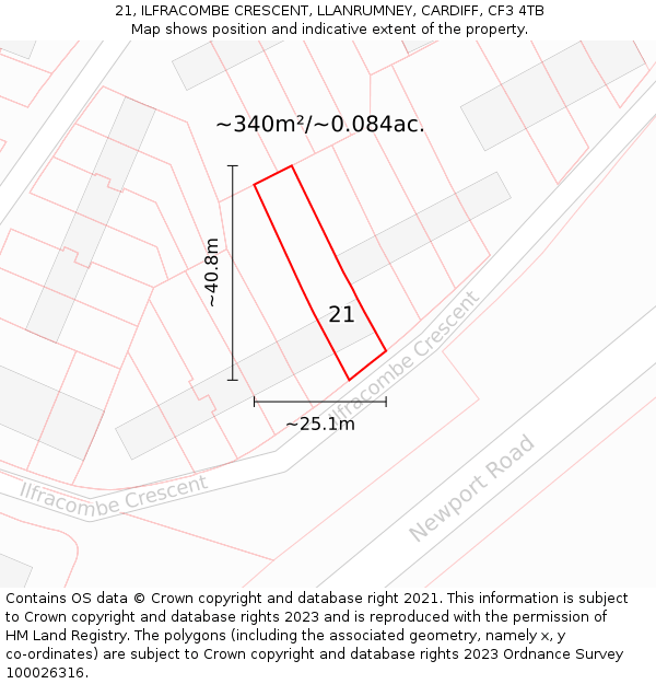 21, ILFRACOMBE CRESCENT, LLANRUMNEY, CARDIFF, CF3 4TB: Plot and title map