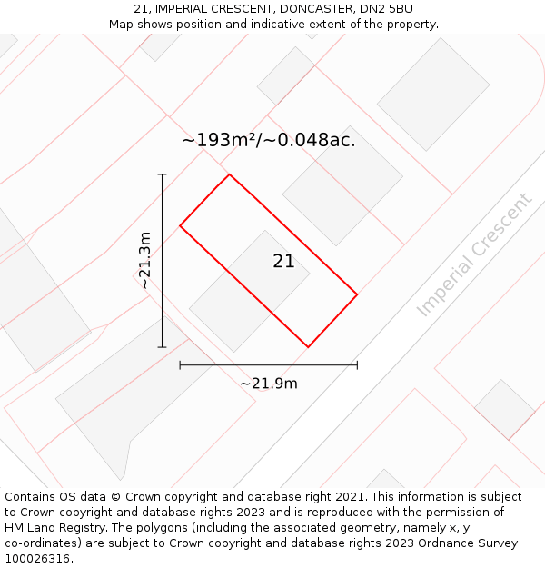 21, IMPERIAL CRESCENT, DONCASTER, DN2 5BU: Plot and title map