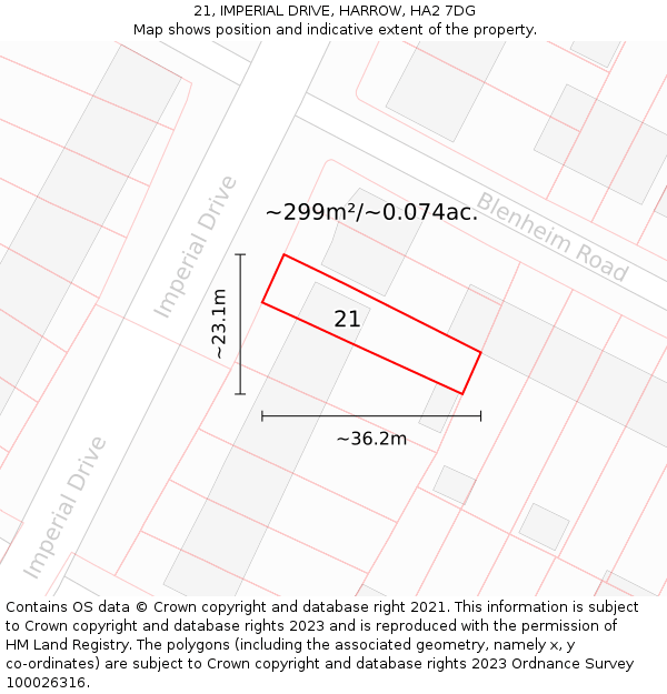 21, IMPERIAL DRIVE, HARROW, HA2 7DG: Plot and title map