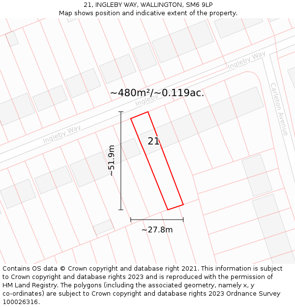 21, INGLEBY WAY, WALLINGTON, SM6 9LP: Plot and title map