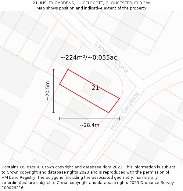21, INSLEY GARDENS, HUCCLECOTE, GLOUCESTER, GL3 3AN: Plot and title map