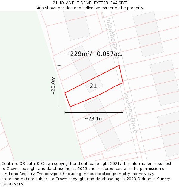 21, IOLANTHE DRIVE, EXETER, EX4 9DZ: Plot and title map
