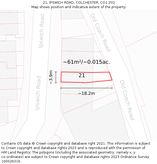 21, IPSWICH ROAD, COLCHESTER, CO1 2YG: Plot and title map