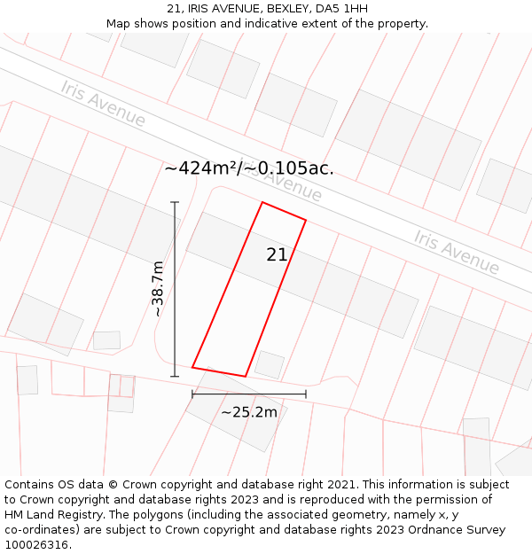 21, IRIS AVENUE, BEXLEY, DA5 1HH: Plot and title map