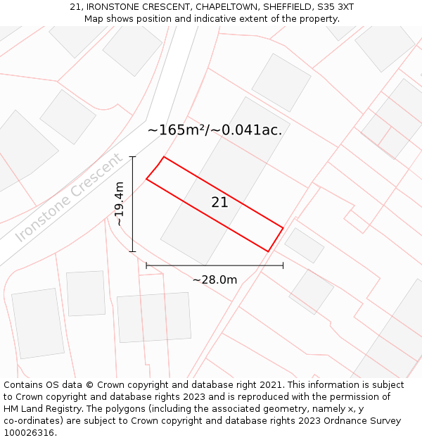 21, IRONSTONE CRESCENT, CHAPELTOWN, SHEFFIELD, S35 3XT: Plot and title map