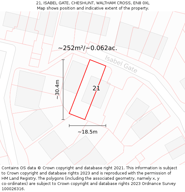 21, ISABEL GATE, CHESHUNT, WALTHAM CROSS, EN8 0XL: Plot and title map