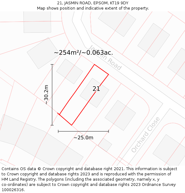 21, JASMIN ROAD, EPSOM, KT19 9DY: Plot and title map
