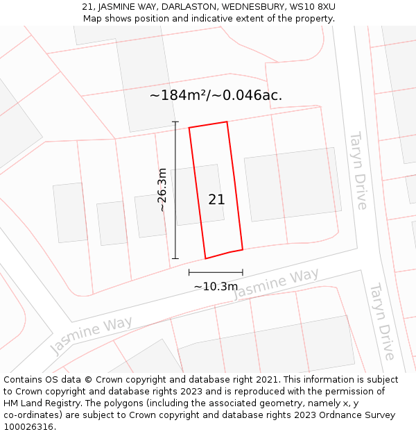 21, JASMINE WAY, DARLASTON, WEDNESBURY, WS10 8XU: Plot and title map