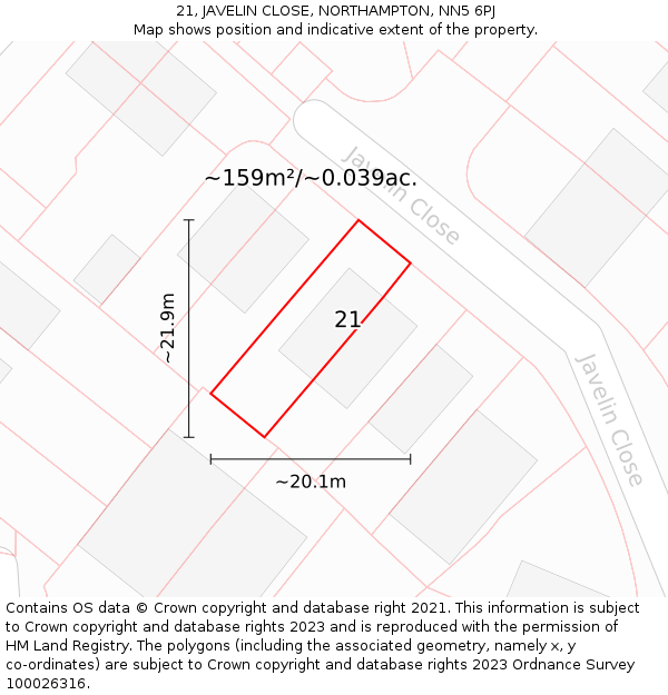 21, JAVELIN CLOSE, NORTHAMPTON, NN5 6PJ: Plot and title map