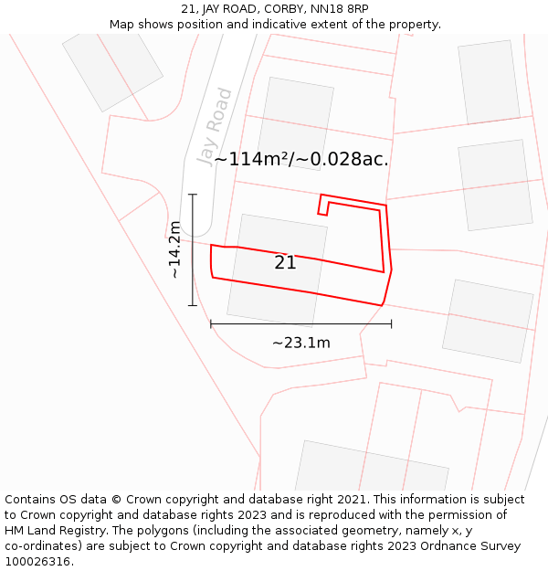 21, JAY ROAD, CORBY, NN18 8RP: Plot and title map
