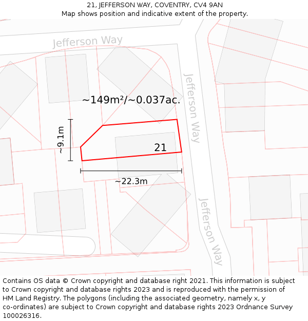 21, JEFFERSON WAY, COVENTRY, CV4 9AN: Plot and title map