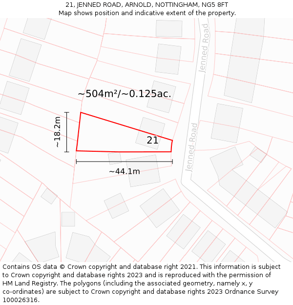 21, JENNED ROAD, ARNOLD, NOTTINGHAM, NG5 8FT: Plot and title map