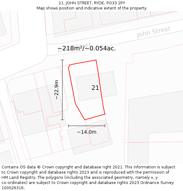21, JOHN STREET, RYDE, PO33 2PY: Plot and title map