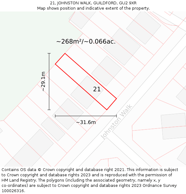 21, JOHNSTON WALK, GUILDFORD, GU2 9XR: Plot and title map