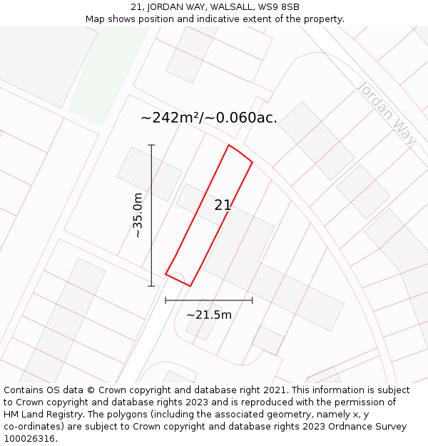 21, JORDAN WAY, WALSALL, WS9 8SB: Plot and title map