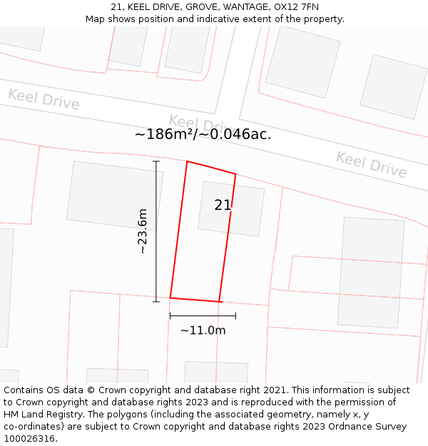 21, KEEL DRIVE, GROVE, WANTAGE, OX12 7FN: Plot and title map
