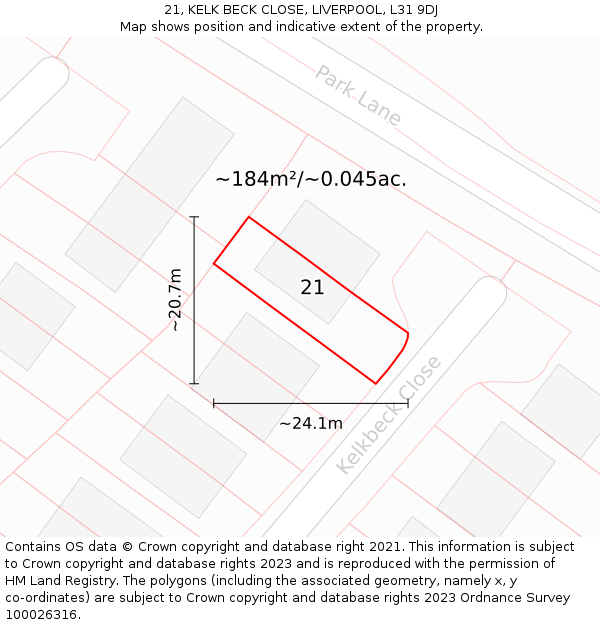 21, KELK BECK CLOSE, LIVERPOOL, L31 9DJ: Plot and title map