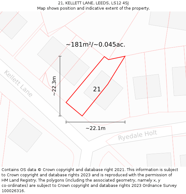 21, KELLETT LANE, LEEDS, LS12 4SJ: Plot and title map