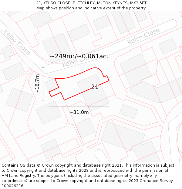 21, KELSO CLOSE, BLETCHLEY, MILTON KEYNES, MK3 5ET: Plot and title map