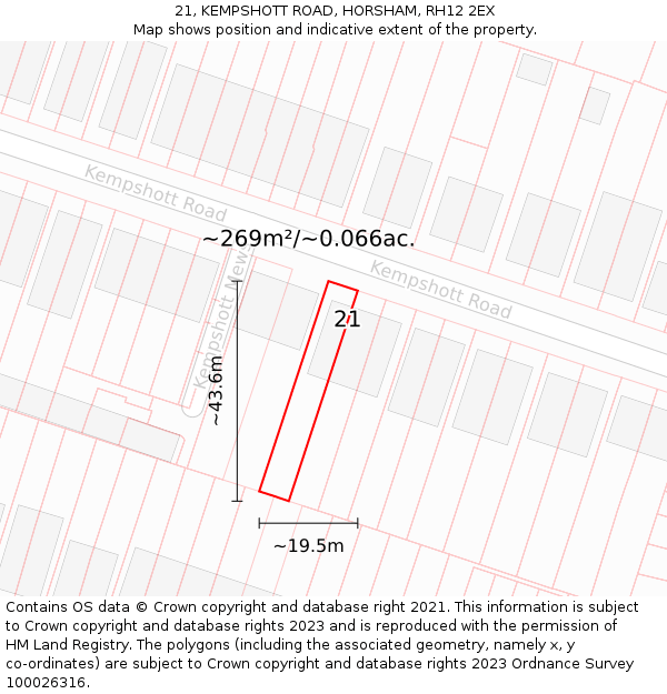 21, KEMPSHOTT ROAD, HORSHAM, RH12 2EX: Plot and title map