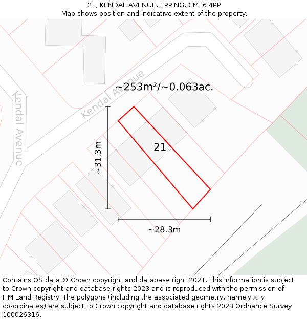21, KENDAL AVENUE, EPPING, CM16 4PP: Plot and title map