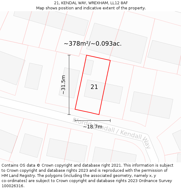 21, KENDAL WAY, WREXHAM, LL12 8AF: Plot and title map