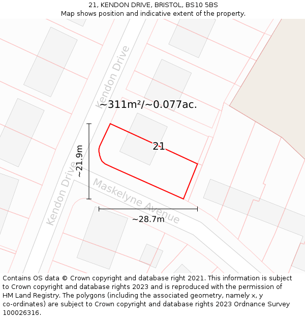 21, KENDON DRIVE, BRISTOL, BS10 5BS: Plot and title map