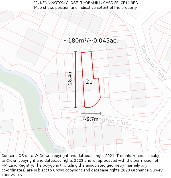 21, KENNINGTON CLOSE, THORNHILL, CARDIFF, CF14 9ED: Plot and title map