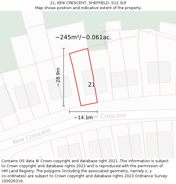 21, KEW CRESCENT, SHEFFIELD, S12 3LP: Plot and title map