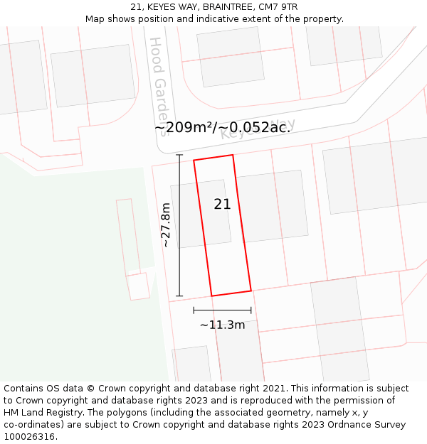 21, KEYES WAY, BRAINTREE, CM7 9TR: Plot and title map