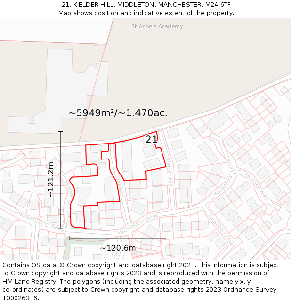 21, KIELDER HILL, MIDDLETON, MANCHESTER, M24 6TF: Plot and title map