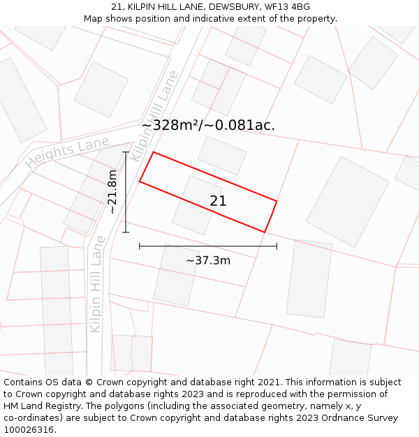 21, KILPIN HILL LANE, DEWSBURY, WF13 4BG: Plot and title map