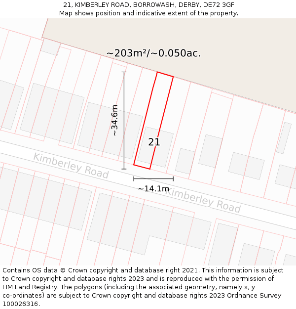 21, KIMBERLEY ROAD, BORROWASH, DERBY, DE72 3GF: Plot and title map