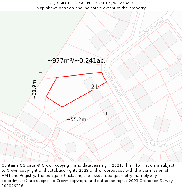21, KIMBLE CRESCENT, BUSHEY, WD23 4SR: Plot and title map