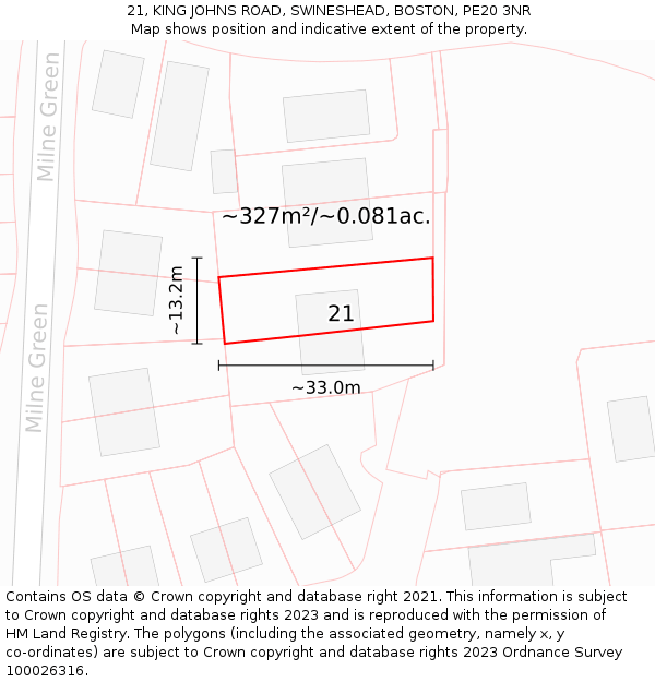 21, KING JOHNS ROAD, SWINESHEAD, BOSTON, PE20 3NR: Plot and title map