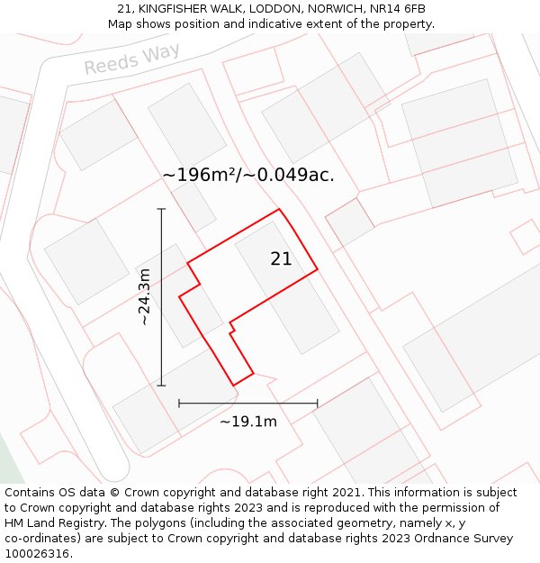 21, KINGFISHER WALK, LODDON, NORWICH, NR14 6FB: Plot and title map